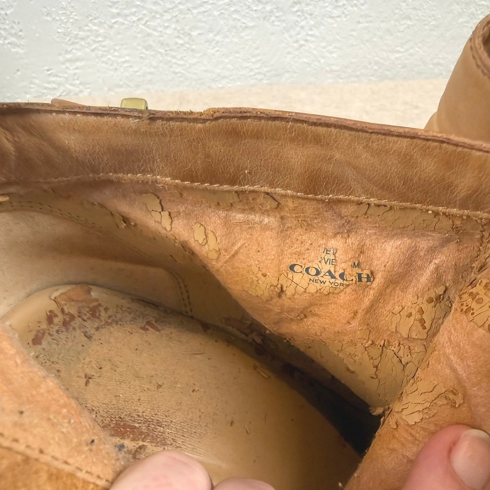 Coach Tan Leather Side Zip Block Heel Ankle Booties Women's Size 7.5‎ - Picture 12 of 16